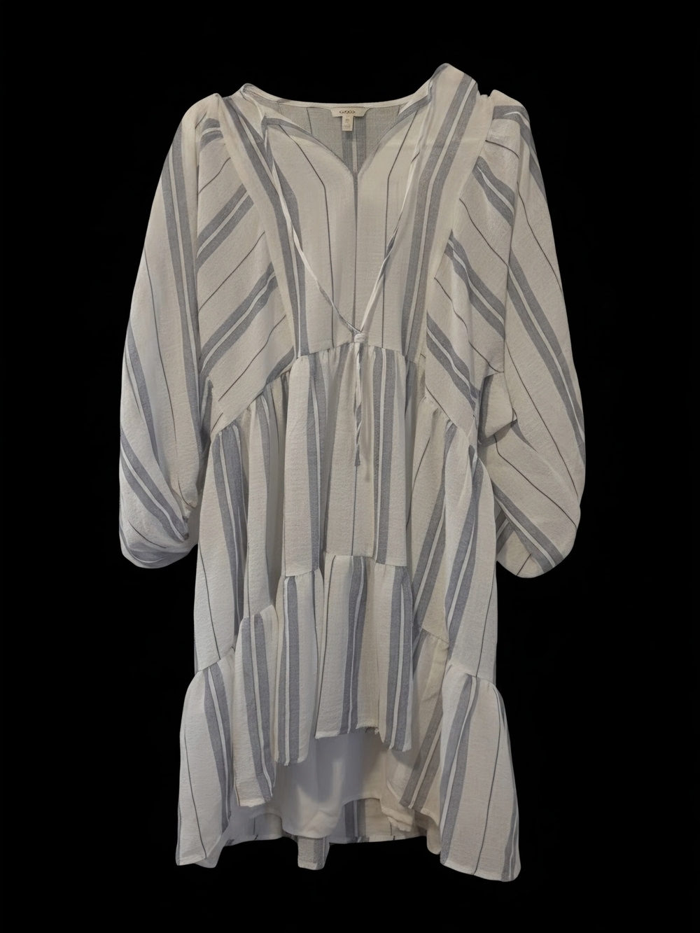 Blu Pepper Women’s S White/Blue Striped V-Neck Mini Dress Long Balloon Sleeve